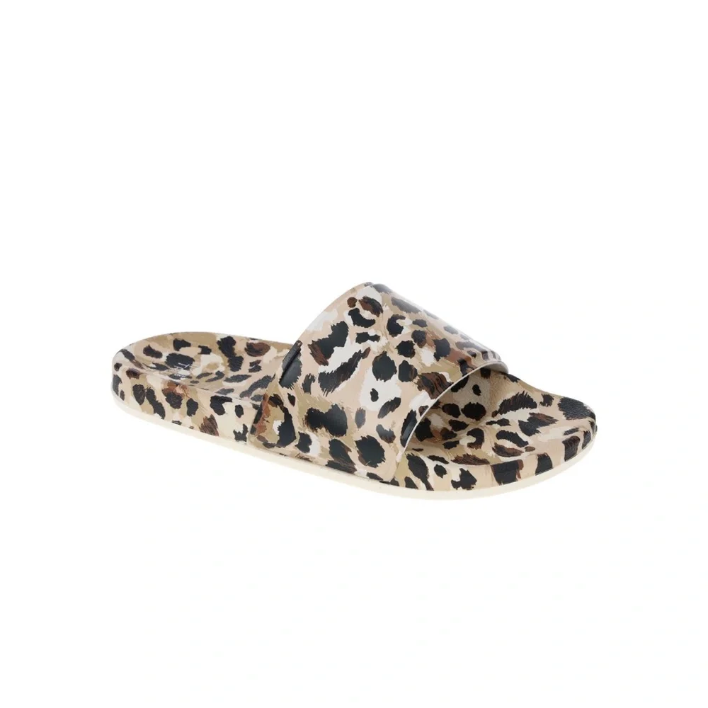 Time and Tru Womens Pool Slides Leopard - Picture 1 of 7